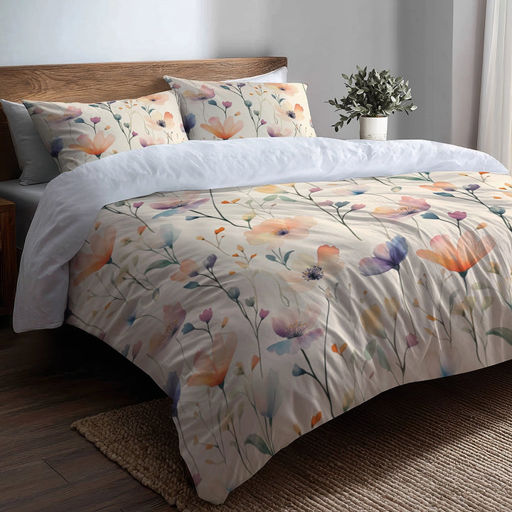 Floral 5 Pcs Bedding Set - Colorful Flowers Magic Gardens Duvet Cover And Pillow Set