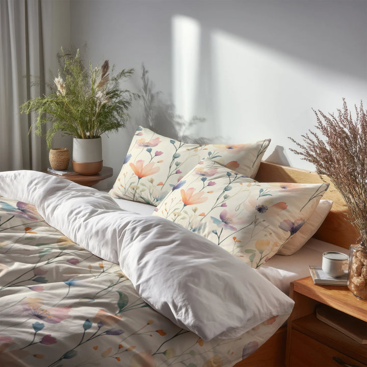 Floral 5 Pcs Bedding Set - Colorful Flowers Magic Gardens Duvet Cover And Pillow Set