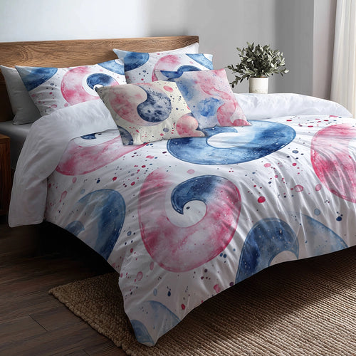 Geometric Bedding Set 5 Pcs - Pastel Yin Yang Duvet Cover And Throw Pillow Set