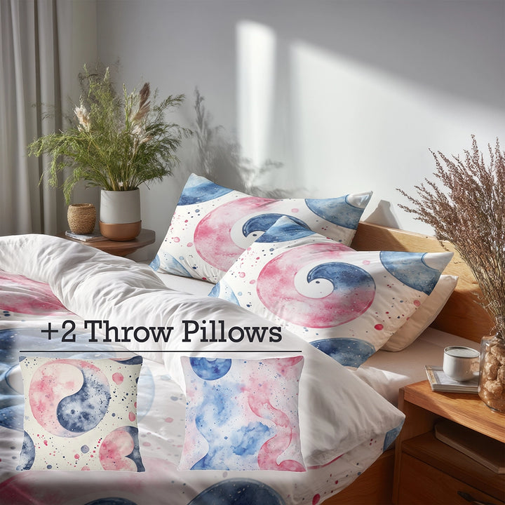 Geometric Bedding Set 5 Pcs - Pastel Yin Yang Duvet Cover And Throw Pillow Set
