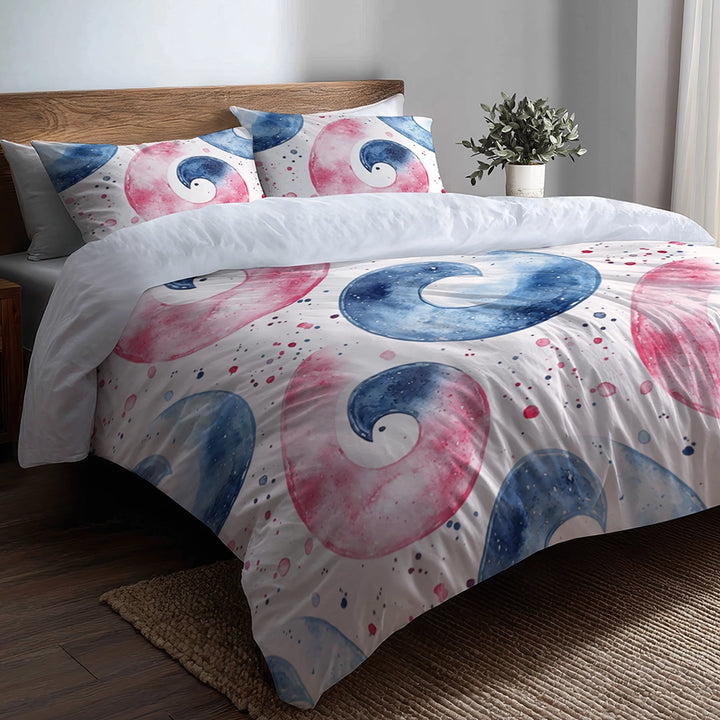 Geometric Bedding Set 5 Pcs - Pastel Yin Yang Duvet Cover And Throw Pillow Set