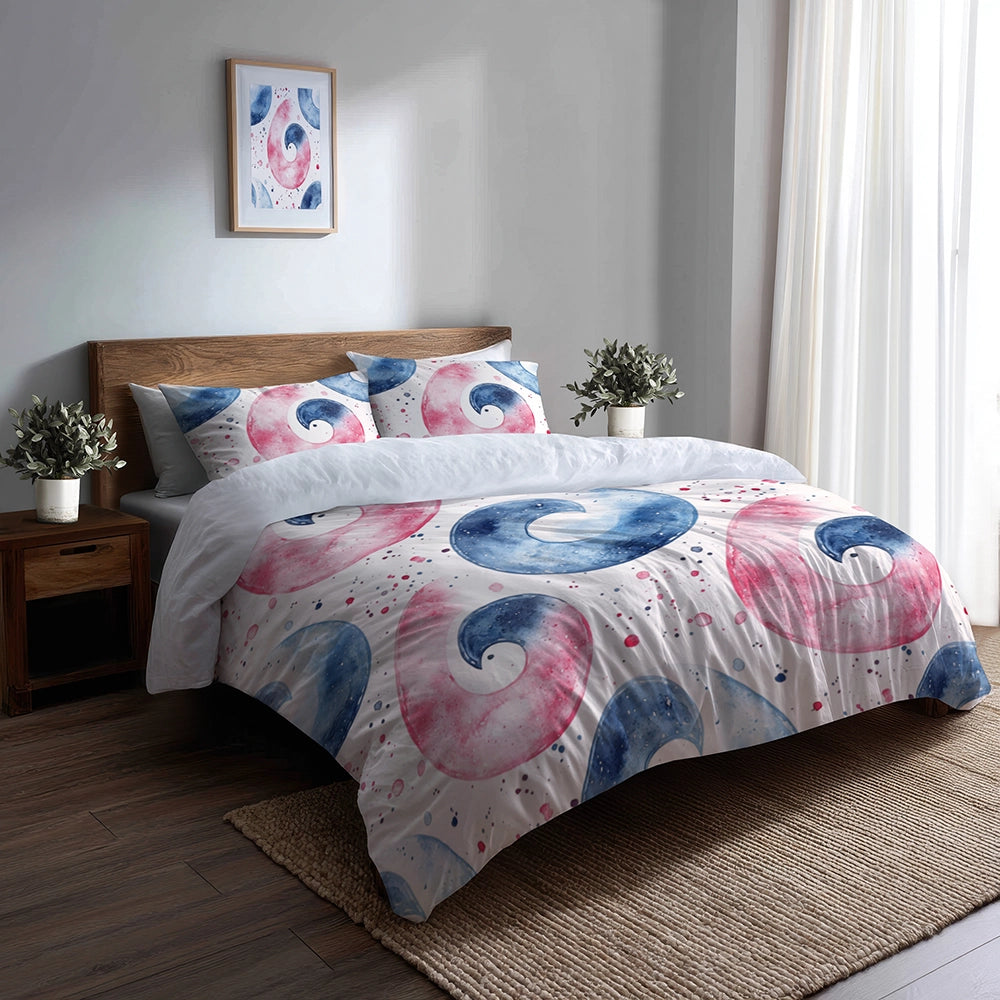 Geometric Bedding Set 5 Pcs - Pastel Yin Yang Duvet Cover And Throw Pillow Set