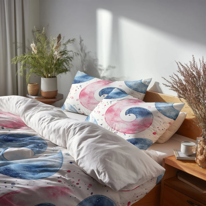 Geometric Bedding Set 5 Pcs - Pastel Yin Yang Duvet Cover And Throw Pillow Set
