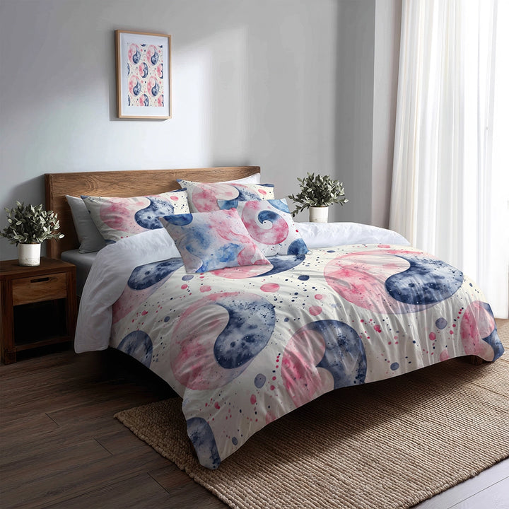 Modern Bedding Set of 5 - Pastel Yin Yang Duvet Cover And Throw Pillow Set
