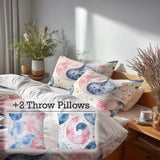 Modern Bedding Set of 5 - Pastel Yin Yang Duvet Cover And Throw Pillow Set
