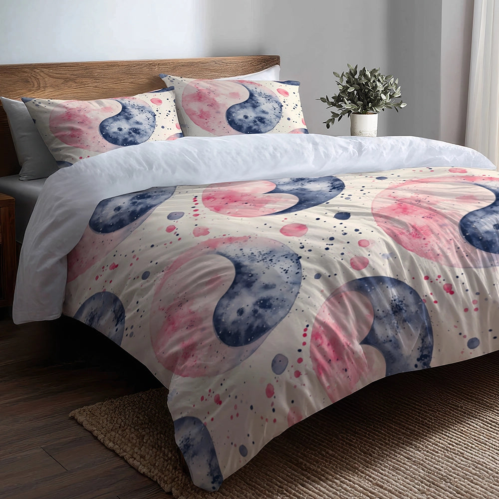 Modern Bedding Set of 5 - Pastel Yin Yang Duvet Cover And Throw Pillow Set