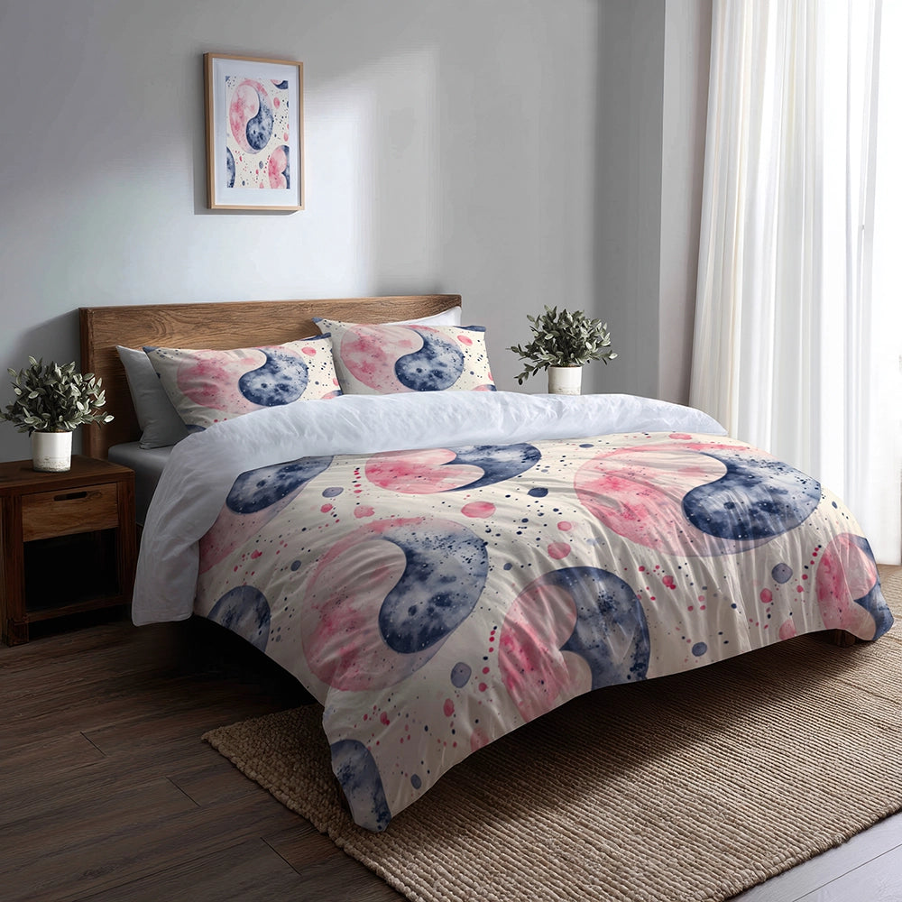 Modern Bedding Set of 5 - Pastel Yin Yang Duvet Cover And Throw Pillow Set