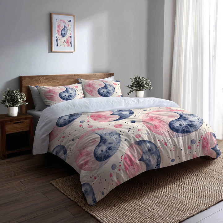 Modern Bedding Set of 5 - Pastel Yin Yang Duvet Cover And Throw Pillow Set