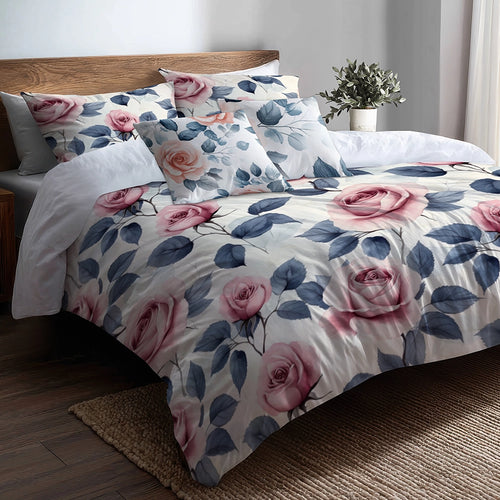 French Country Bedding Set - Pastel Rose Garden Duvet Cover And Cushion Set