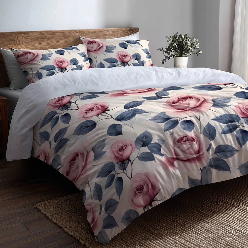 French Country Bedding Set - Pastel Rose Garden Duvet Cover And Cushion Set