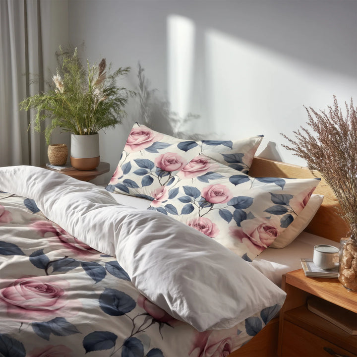 French Country Bedding Set - Pastel Rose Garden Duvet Cover And Cushion Set