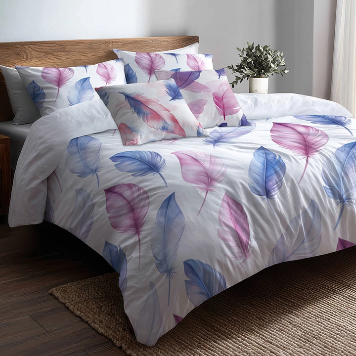 Boho Bedding Set of 5 - Soft Feather Drift Duvet Cover And Throw Pillow Set