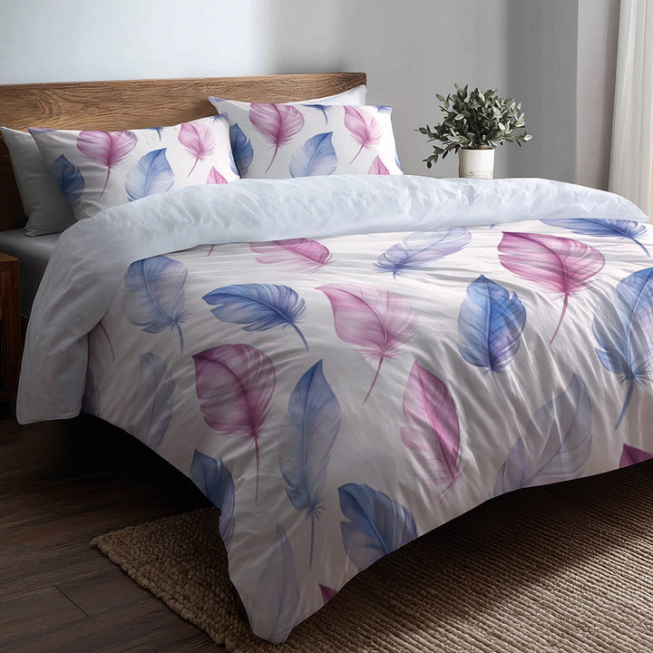 Boho Bedding Set of 5 - Soft Feather Drift Duvet Cover And Throw Pillow Set