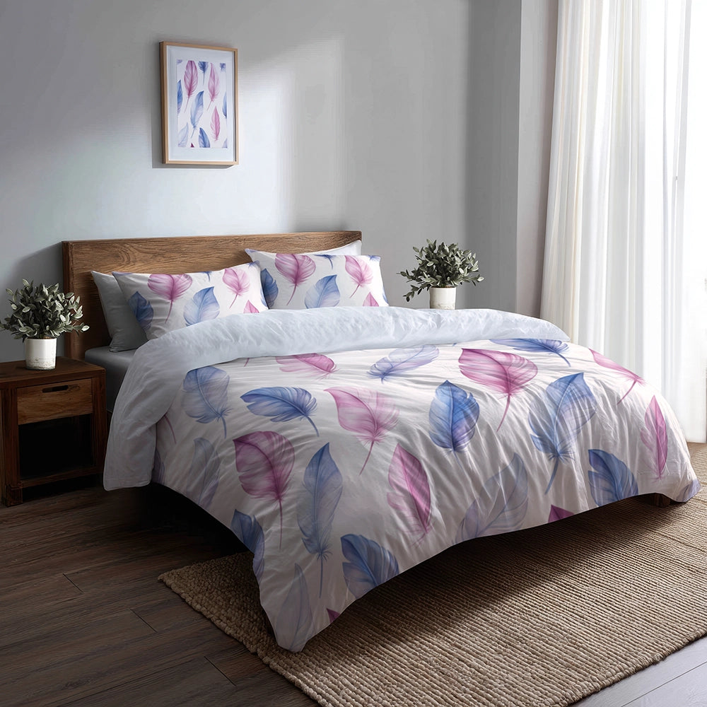 Boho Bedding Set of 5 - Soft Feather Drift Duvet Cover And Throw Pillow Set