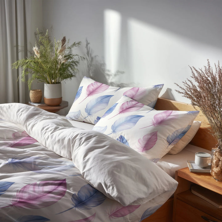 Boho Bedding Set of 5 - Soft Feather Drift Duvet Cover And Throw Pillow Set