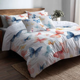 Animal Print Bedding Set 5 Pcs - Pastel Butterfly Trails Duvet Cover And Throw Pillow Set