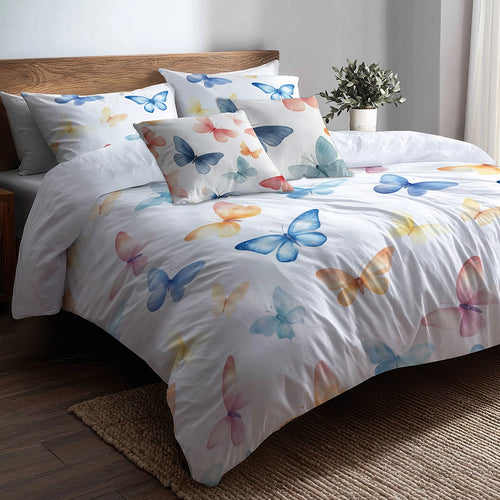 French Country Bedding Set - Pastel Butterfly Trails Duvet Cover And Cushion Set
