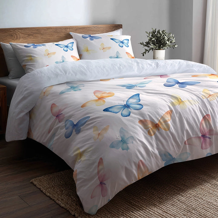 French Country Bedding Set - Pastel Butterfly Trails Duvet Cover And Cushion Set