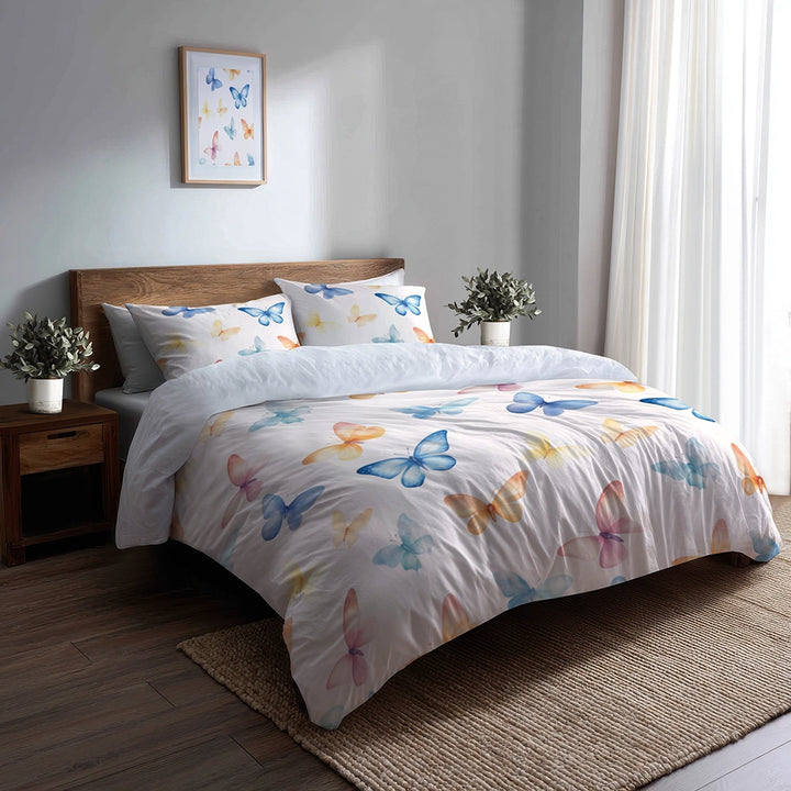 French Country Bedding Set - Pastel Butterfly Trails Duvet Cover And Cushion Set