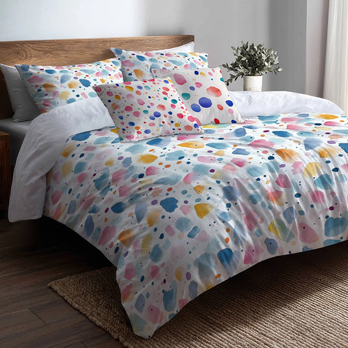 Dots Bedding Set 5 Pcs - Girl Confetti Pastels Duvet Cover And Throw Pillow Set