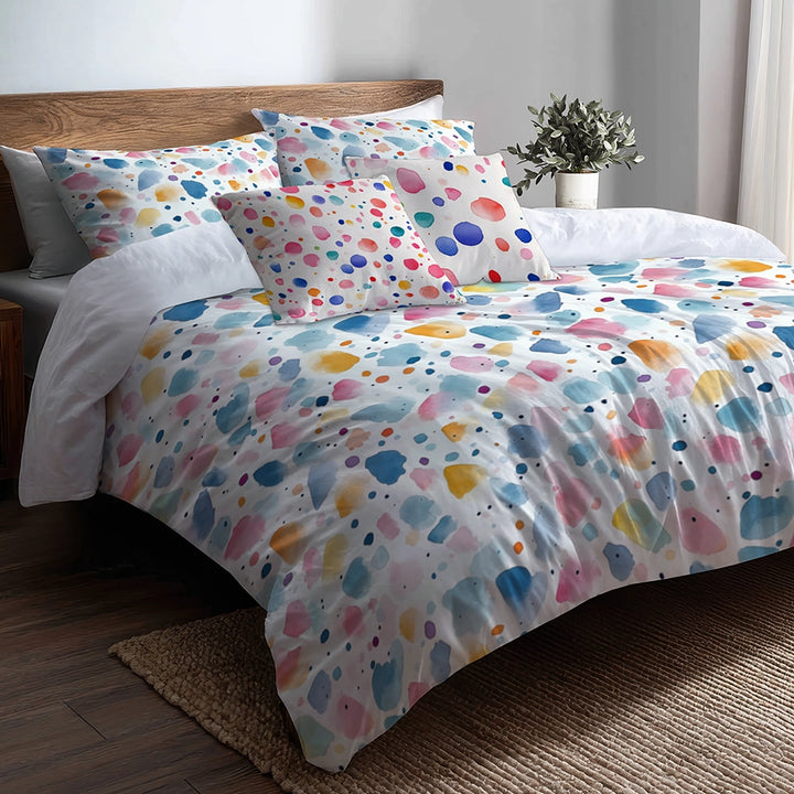 Dots Bedding Set 5 Pcs - Girl Confetti Pastels Duvet Cover And Throw Pillow Set