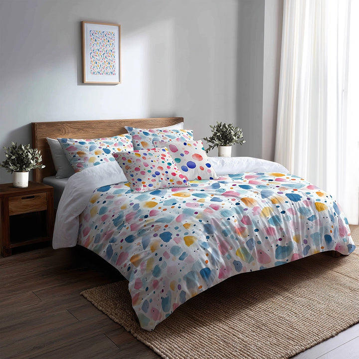 Dots Bedding Set 5 Pcs - Girl Confetti Pastels Duvet Cover And Throw Pillow Set