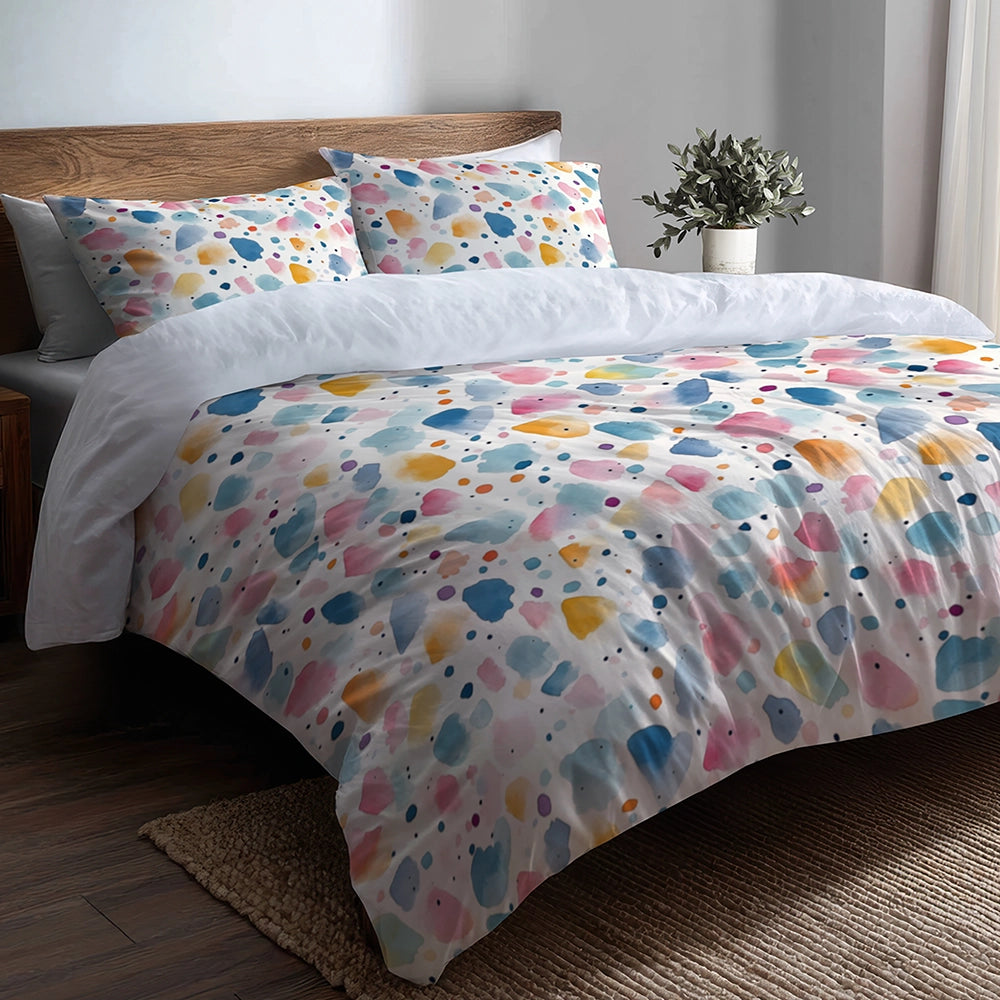 Dots Bedding Set 5 Pcs - Girl Confetti Pastels Duvet Cover And Throw Pillow Set