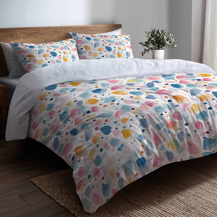 Dots Bedding Set 5 Pcs - Girl Confetti Pastels Duvet Cover And Throw Pillow Set