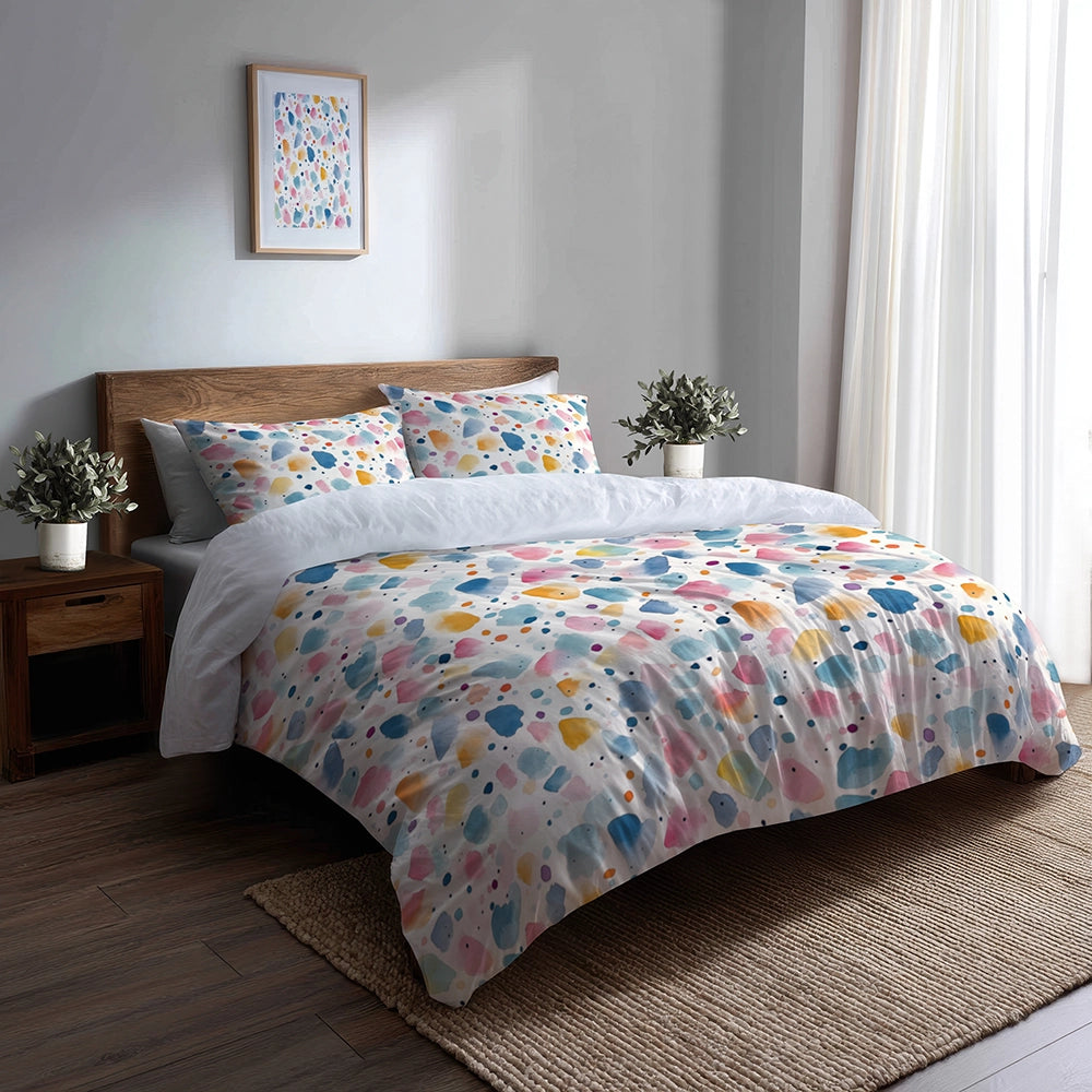 Dots Bedding Set 5 Pcs - Girl Confetti Pastels Duvet Cover And Throw Pillow Set