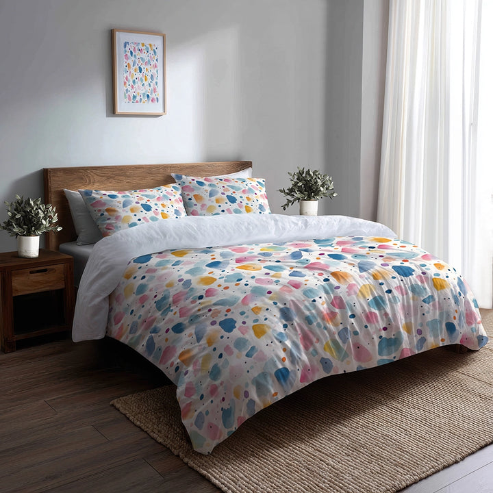 Dots Bedding Set 5 Pcs - Girl Confetti Pastels Duvet Cover And Throw Pillow Set