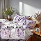 French Country Bedding Set of 5 - Soft Lavender Dreams Duvet Cover And Throw Pillow Set