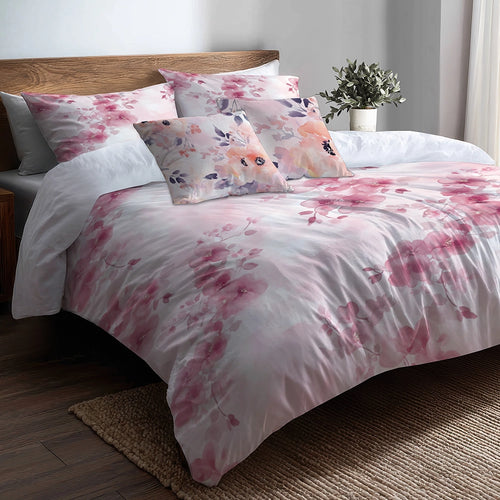 Floral Duvet Cover Set of 5 - Pink Blush Garden Bedding And Throw Pillow Set