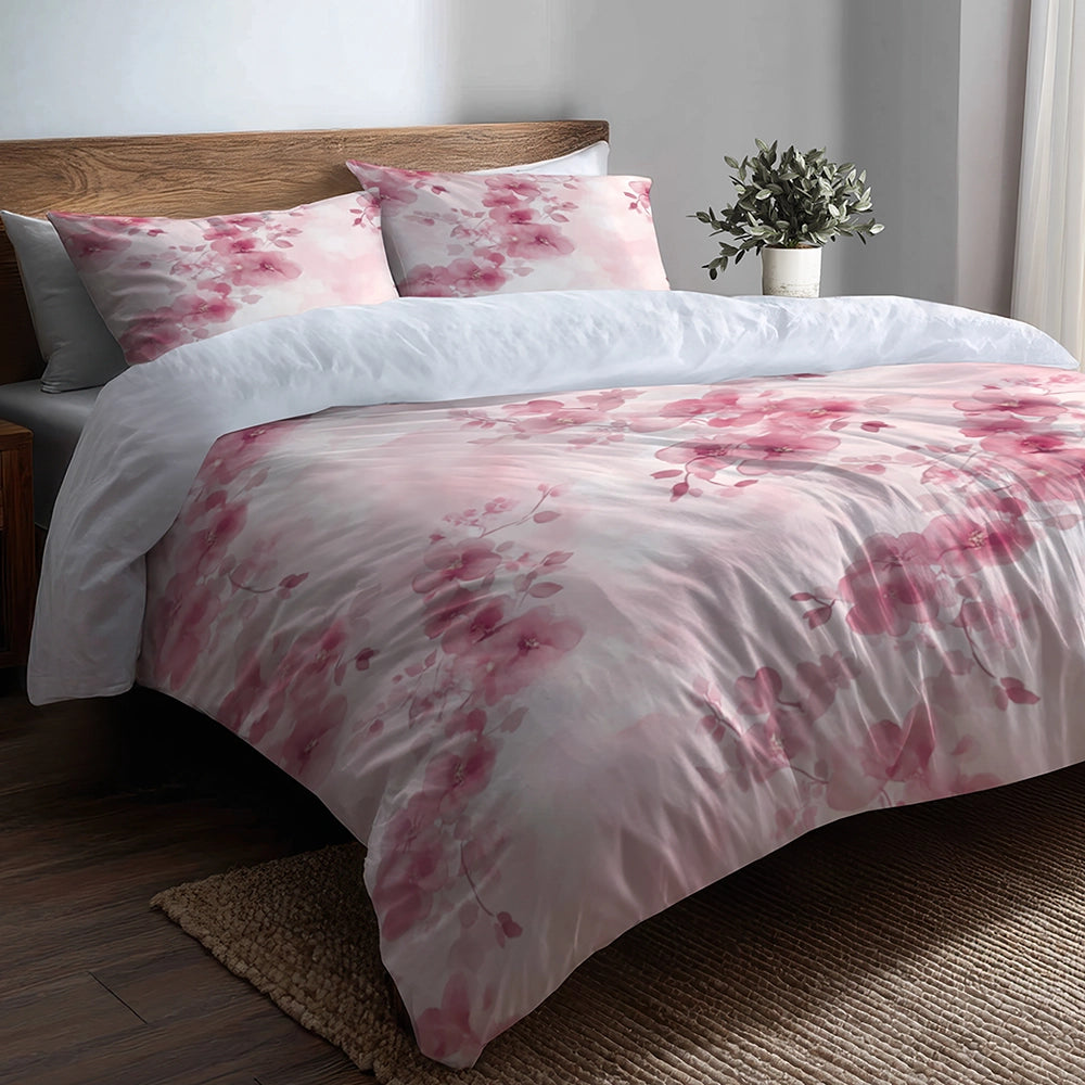 Floral Duvet Cover Set of 5 - Pink Blush Garden Bedding And Throw Pillow Set