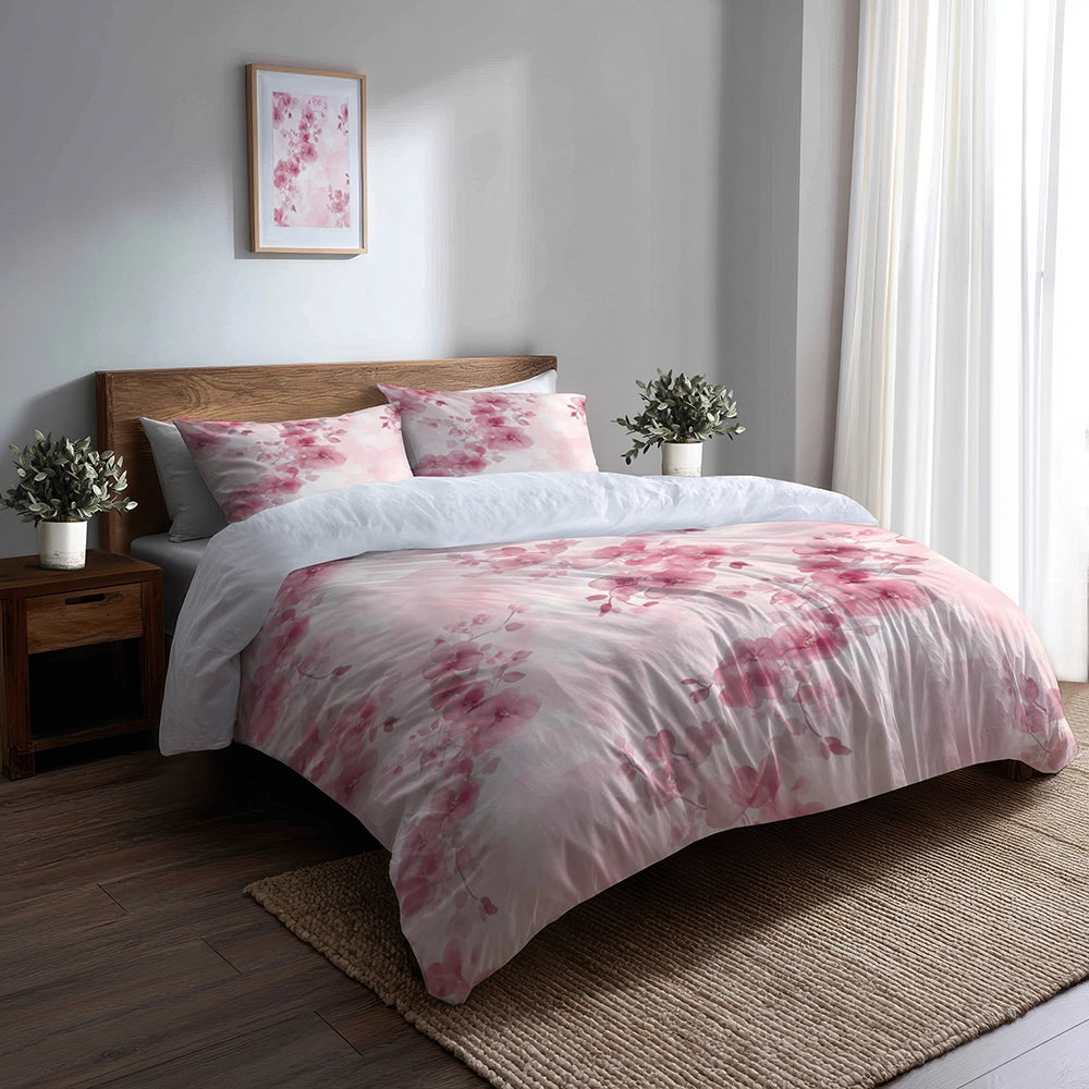 Floral Duvet Cover Set of 5 - Pink Blush Garden Bedding And Throw Pillow Set