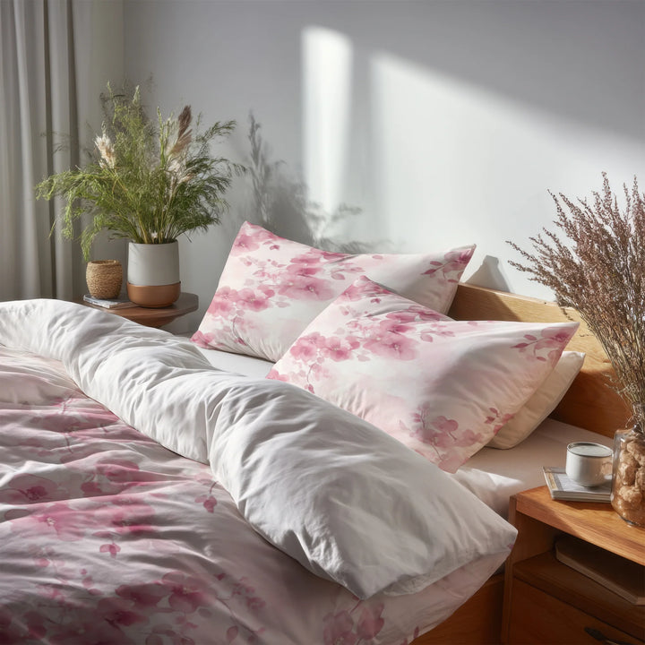 Floral Duvet Cover Set of 5 - Pink Blush Garden Bedding And Throw Pillow Set