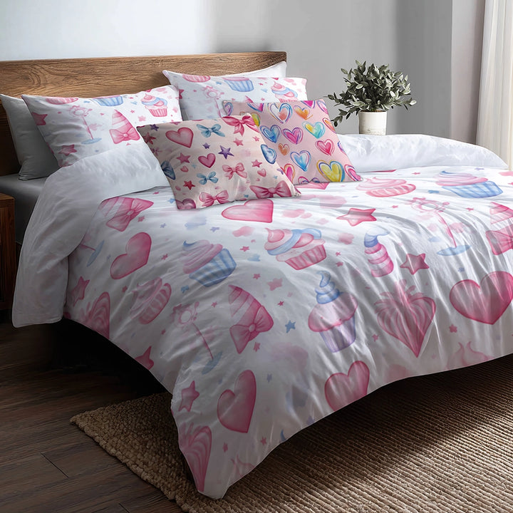 Abstract Duvet Cover Set of 5 - Kids Pastel Cake Mix Bedding And Throw Pillow Set