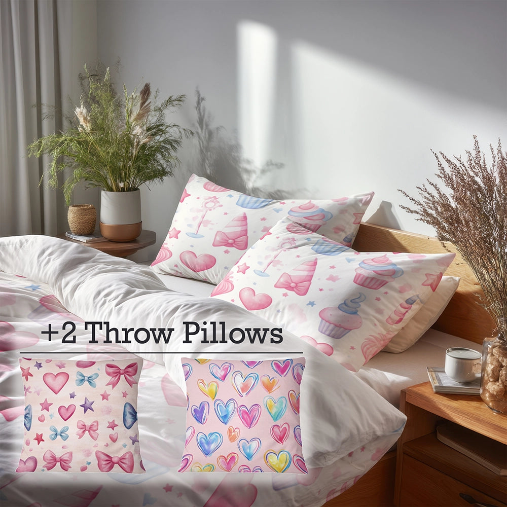 Abstract Duvet Cover Set of 5 - Kids Pastel Cake Mix Bedding And Throw Pillow Set