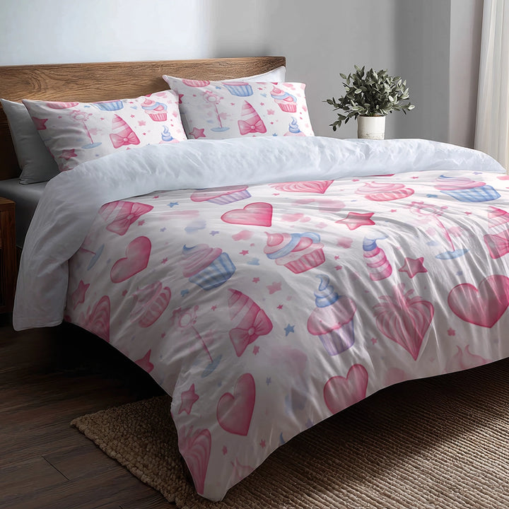 Abstract Duvet Cover Set of 5 - Kids Pastel Cake Mix Bedding And Throw Pillow Set