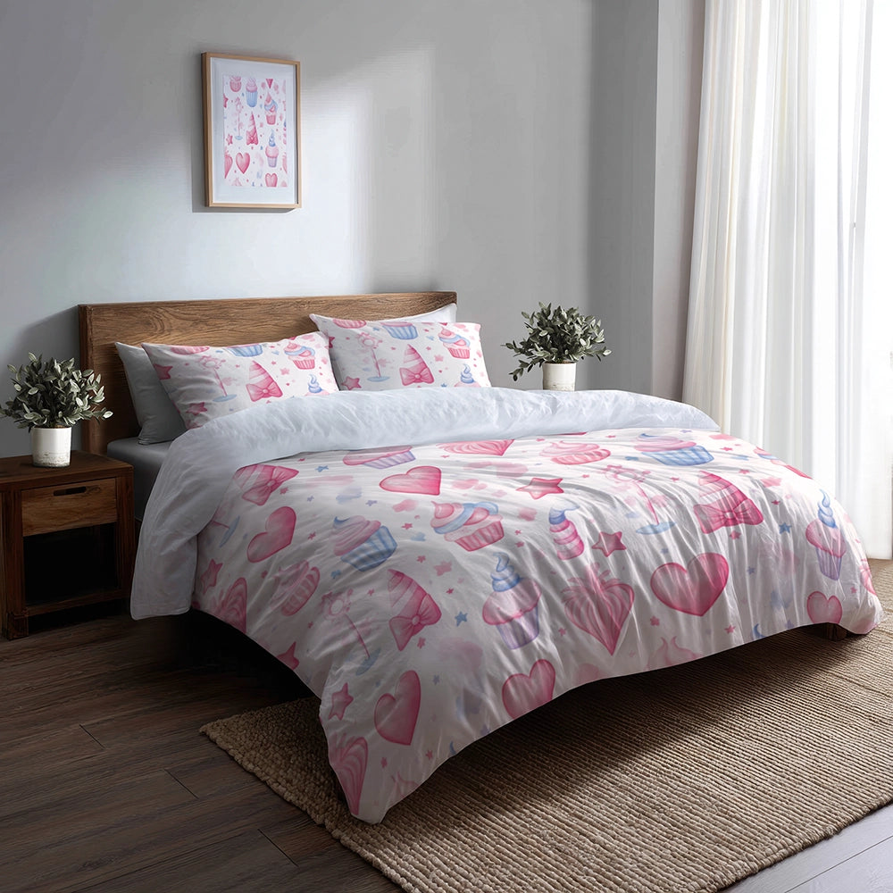 Abstract Duvet Cover Set of 5 - Kids Pastel Cake Mix Bedding And Throw Pillow Set