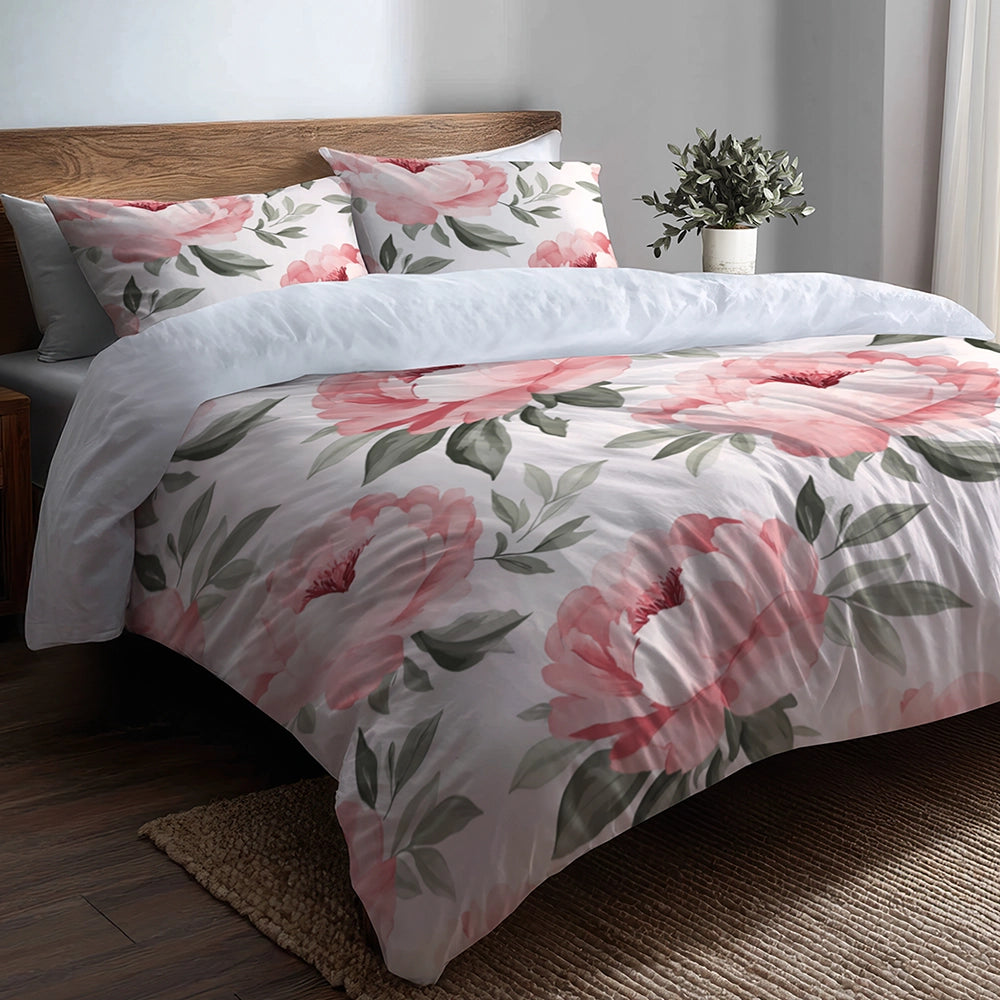 Floral Duvet Cover Set of 5 - Sweet Peony Bedding And Throw Pillow Set
