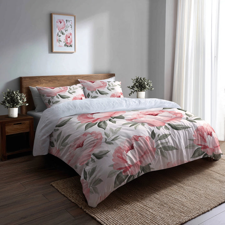 Floral Duvet Cover Set of 5 - Sweet Peony Bedding And Throw Pillow Set