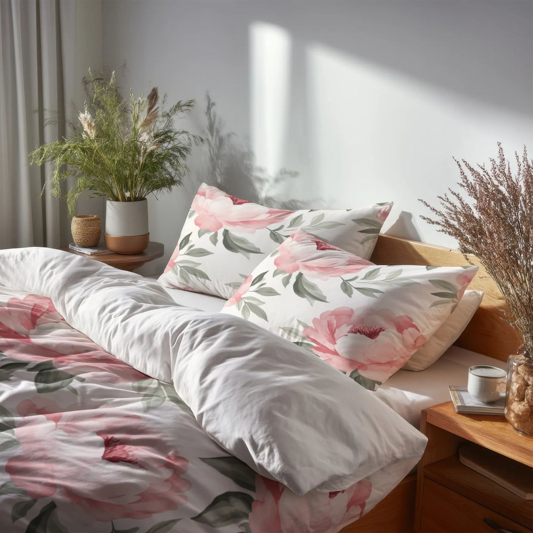 Floral Duvet Cover Set of 5 - Sweet Peony Bedding And Throw Pillow Set