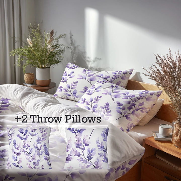 Abstract Bedding Set 5 Pcs - Lavender Drift Duvet Cover And Throw Pillow Set
