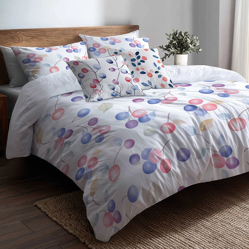 Floral 5 Pcs Bedding Set - Berry Whisper Duvet Cover And Pillow Set