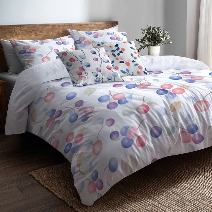 Floral 5 Pcs Bedding Set - Berry Whisper Duvet Cover And Pillow Set