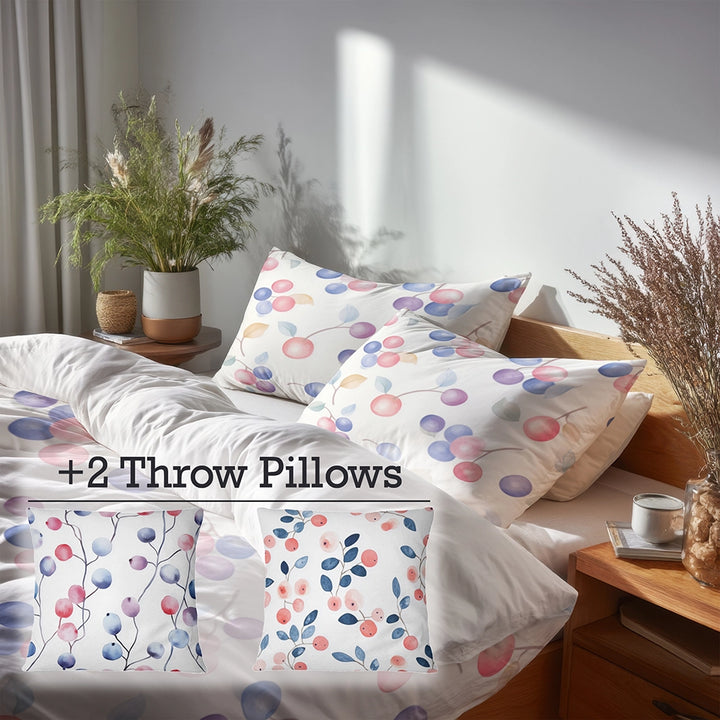 Floral 5 Pcs Bedding Set - Berry Whisper Duvet Cover And Pillow Set