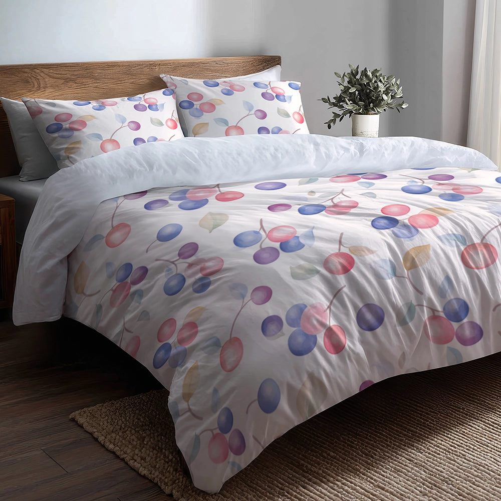 Floral 5 Pcs Bedding Set - Berry Whisper Duvet Cover And Pillow Set