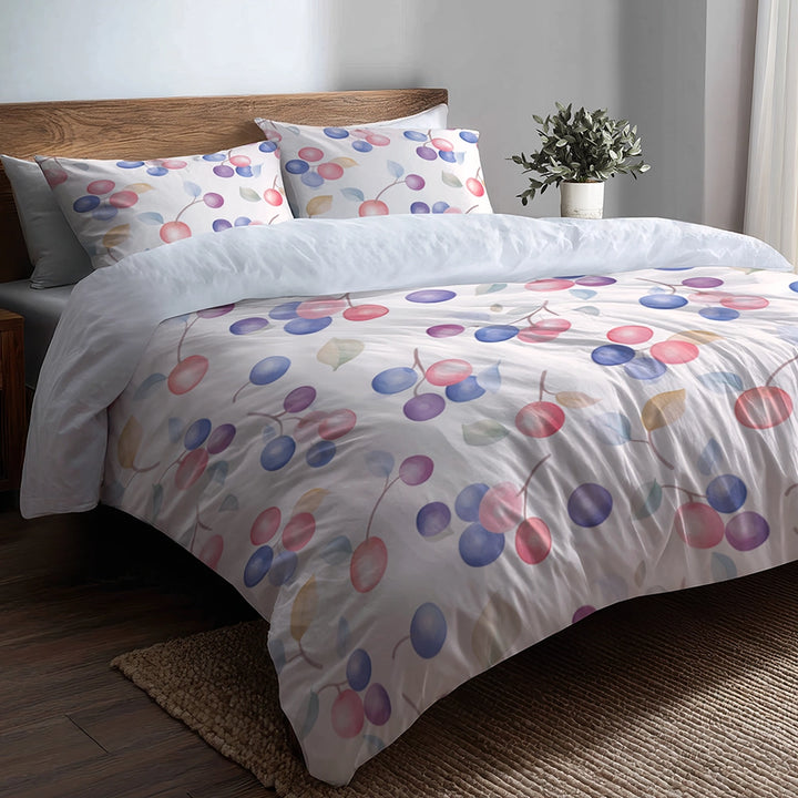 Floral 5 Pcs Bedding Set - Berry Whisper Duvet Cover And Pillow Set