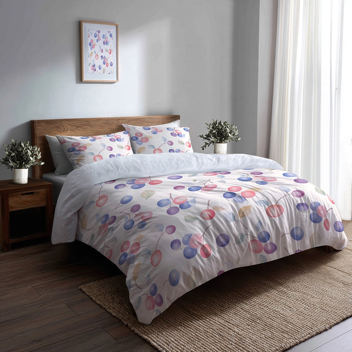 Floral 5 Pcs Bedding Set - Berry Whisper Duvet Cover And Pillow Set