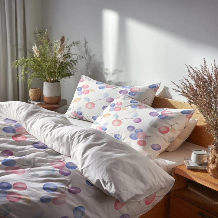 Floral 5 Pcs Bedding Set - Berry Whisper Duvet Cover And Pillow Set